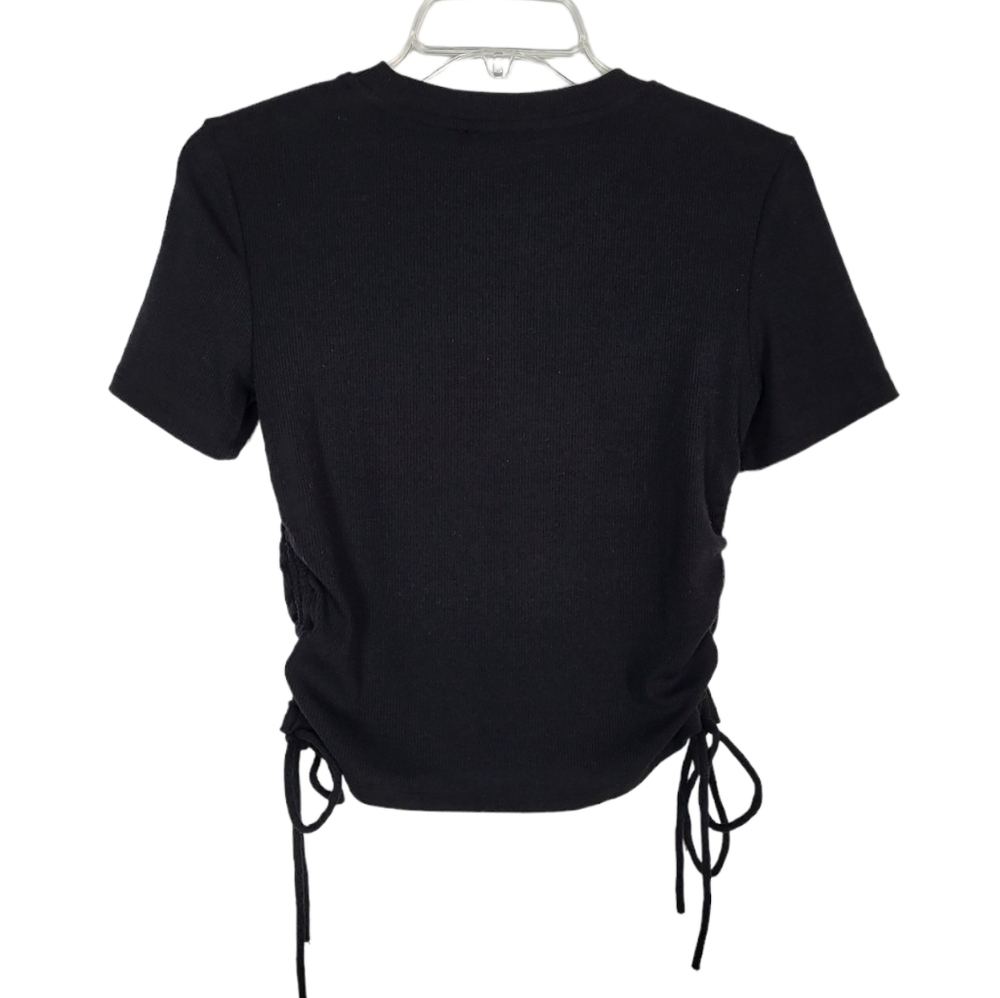 ZARA ruched ribbed short sleeve crop top black NWT y2k - Picture 3 of 7